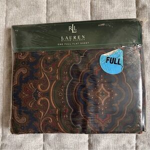 Vintage Ralph Lauren Full Flat Sheet Paisley Brown NOS New